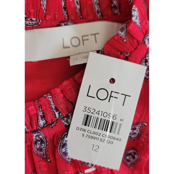 NWT Loft Red Paisley Chiffon Dress - Picture 4 of 7